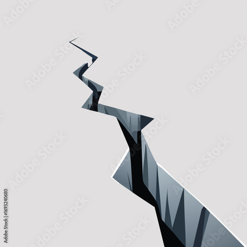 A deep crack or fissure in the ground or earth. A vector illustration for concepts of earthquakes, disaster, division, or abstract backgrounds. Generative AI