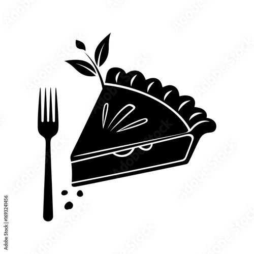 Winter male clothing icons vector art of slice of apple pie with leaves and fork, a delicious dessert vector