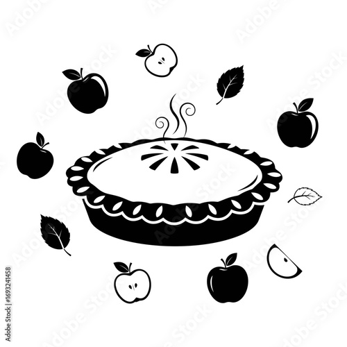Winter male clothing icons vector art of delicious apple pie surrounded by apples and leaves for celebration vector