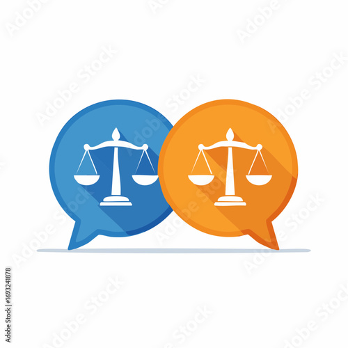 Two Speech Bubbles With Balance Scales