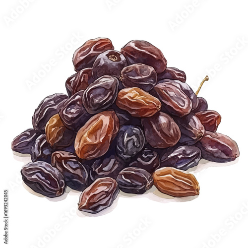 watercolor vector of Raisin, isolated on a white background.