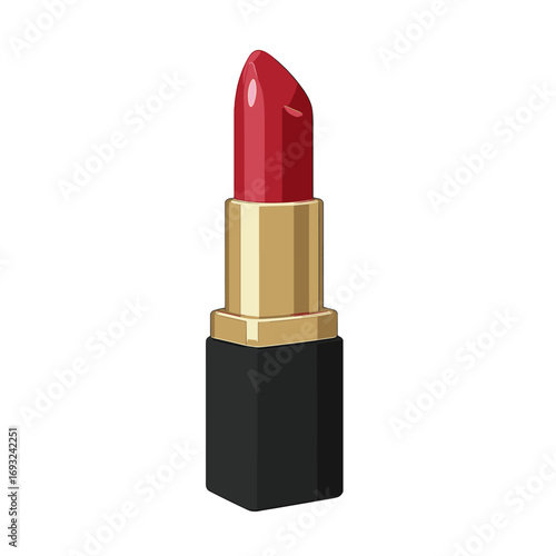 Minimalist depiction of a single glossy red lipstick on a clear background