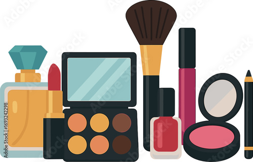 Elegant and stylish colorful cosmetics, a glamorous makeup set, and fashion beauty products