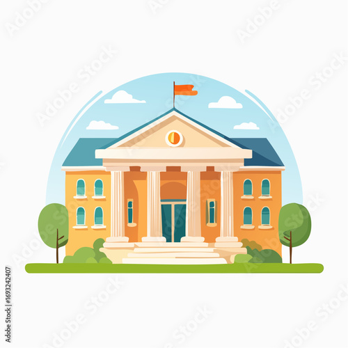 Cartoon Style Building With Classical Architecture