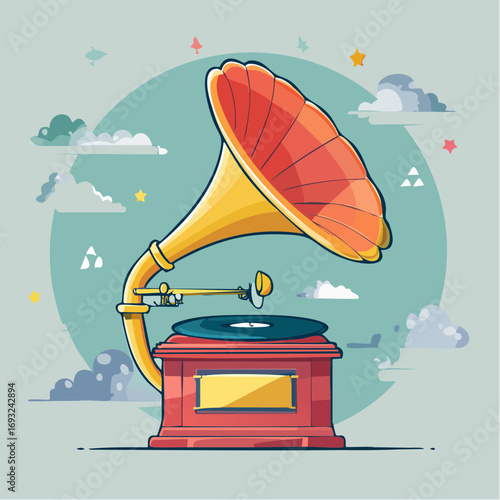 Retro Gramophone Illustration With Pastel Colors