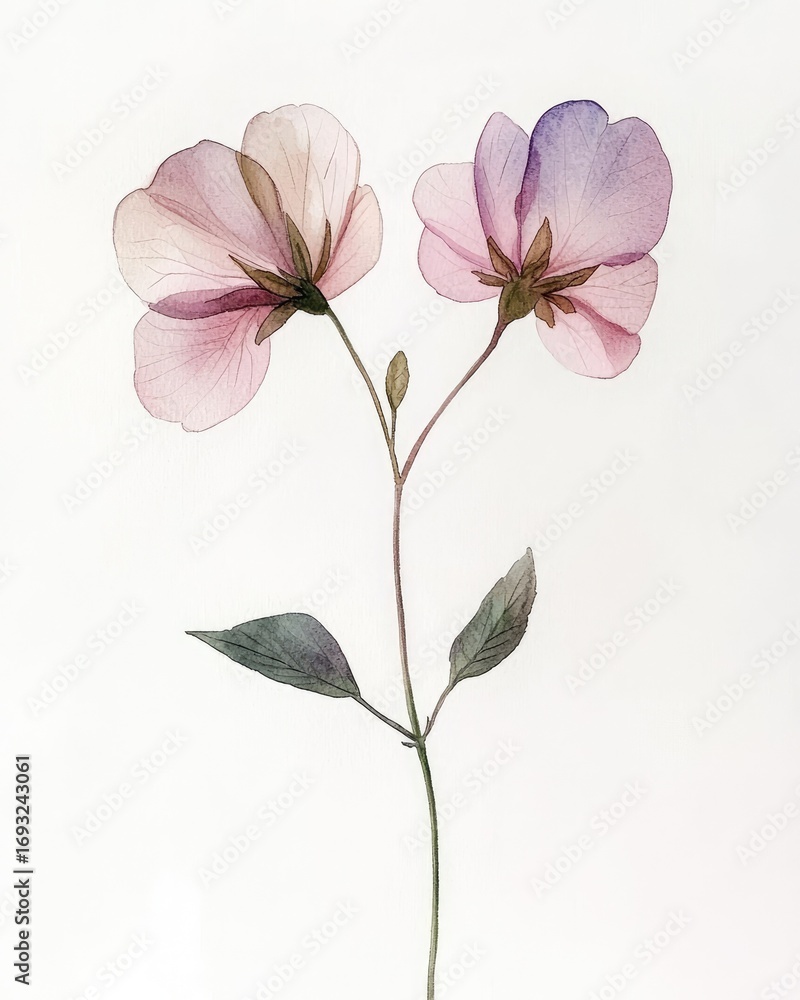 Fototapeta premium Delicate Watercolor Floral Wildflower Single Stem Art