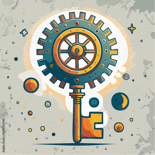 Steampunk Key With Gear Design