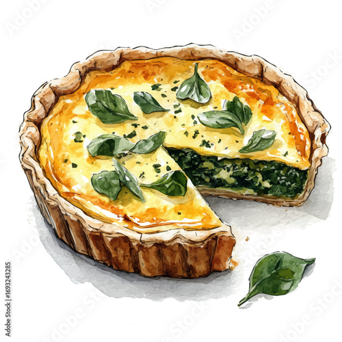 Quiche, watercolor clipart vector, isolated on a white background.