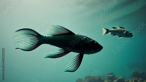 Colorful Fish Swimming Swiftly Through Clear Water with Soft Lighting