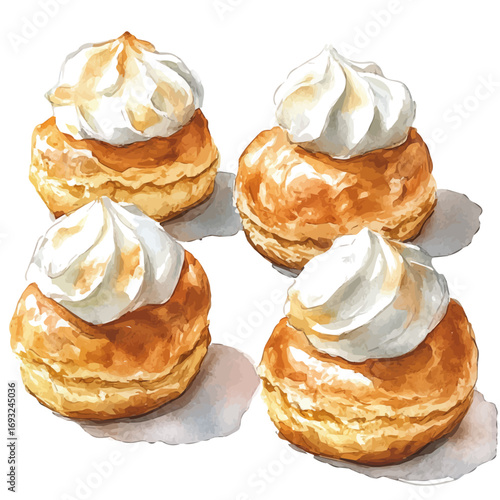 watercolor vector of Profiteroles, isolated on a white background.