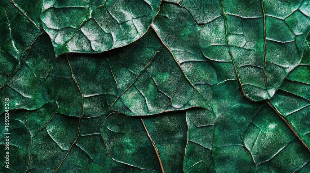 Fototapeta premium A detailed macro view of overlapping dark emerald green scales creating a textured background.