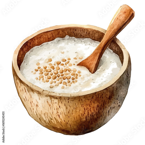 watercolor vector of Porridge, isolated on a white background.