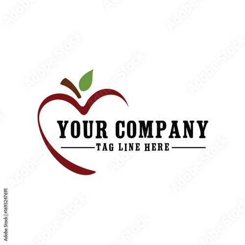 Red apple logo with text isolated on white background