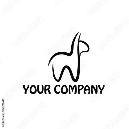 Simple black outline logo of a llama or alpaca isolated on white background
