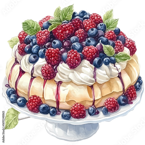 Pavlova, watercolor vector, isolated on a white background.