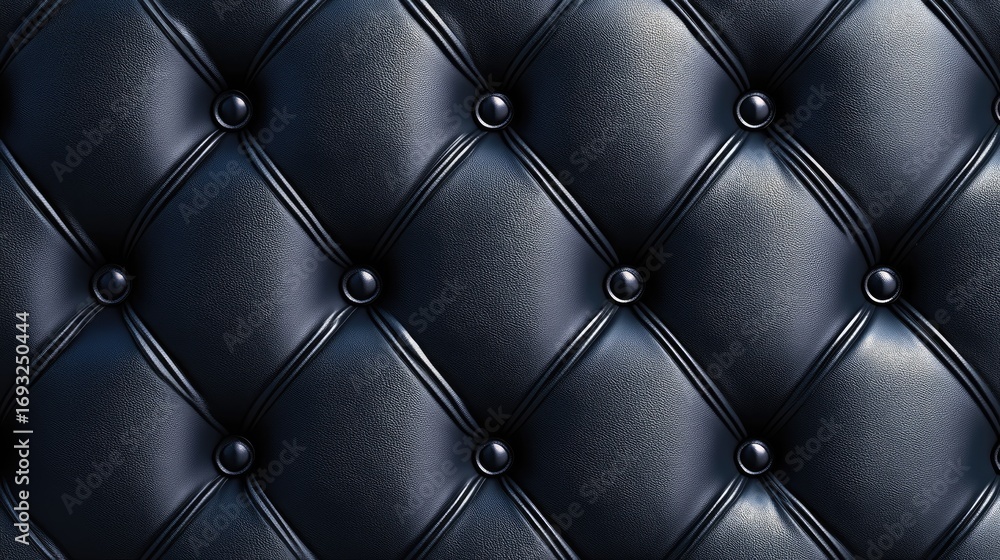 Fototapeta premium Luxurious dark tufted leather upholstery with a classic diamond pattern.