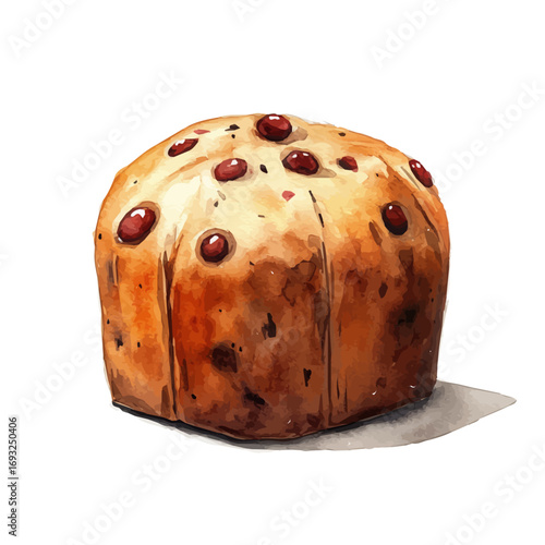 Panettone, watercolor vector, isolated on a white background.