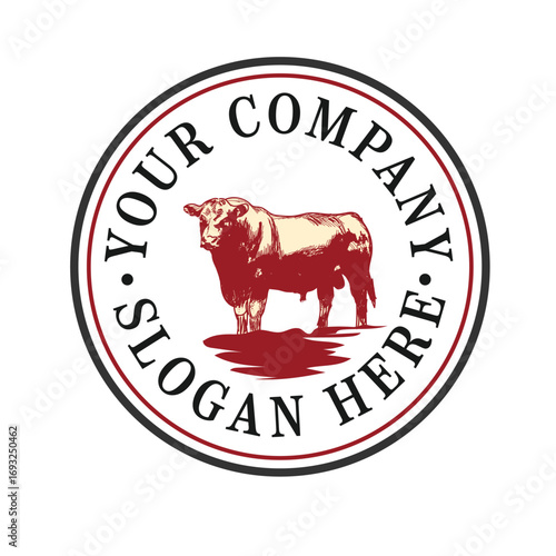 Vintage bull logo with text isolated on white background