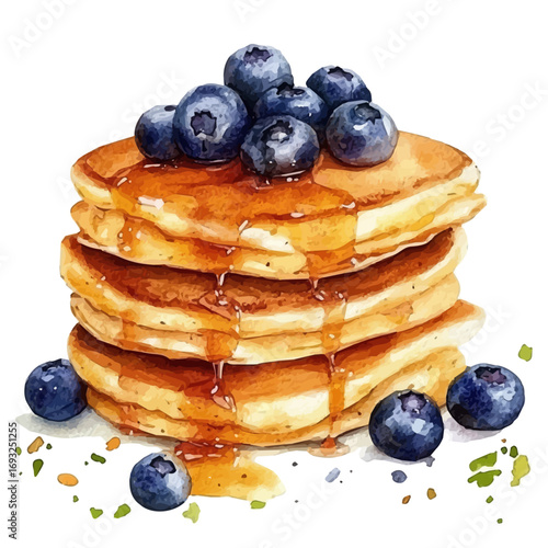 Pancakes, watercolor illustration vector, isolated on a white background.