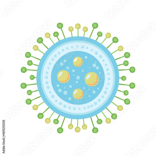 Illustration of a virus cell in blue and green colors, vector graphics