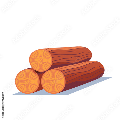 Wood Pile Illustration Three Logs Stacked in a Triangular Shape Isolated Lumber Material Forest Industry Vector Artwork