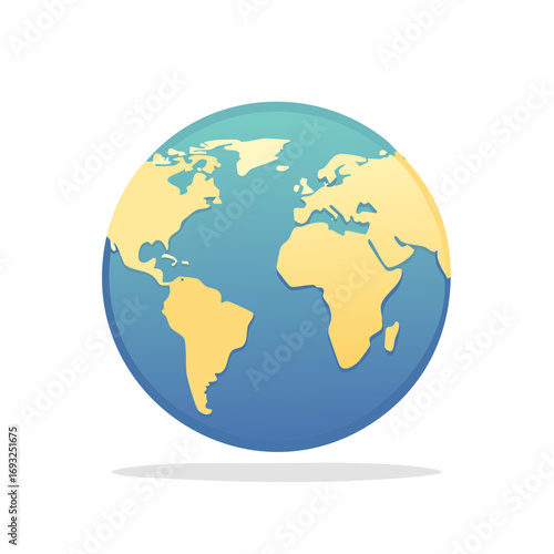 Cartoon Illustration of Planet Earth with Continents in Yellow and Blue