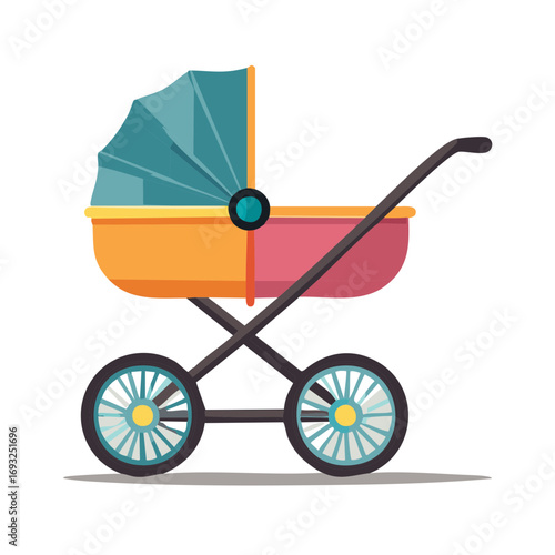 Colorful baby stroller vector illustration flat icon for newborn or infant