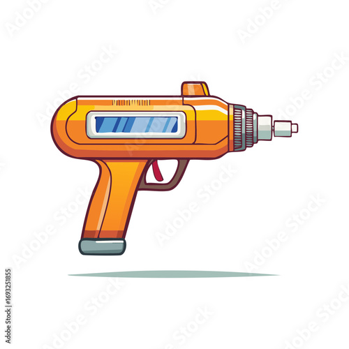 Retro ray gun illustration bright orange and blue details for science fiction adventures and galactic conflicts for games or vintage toy collectors