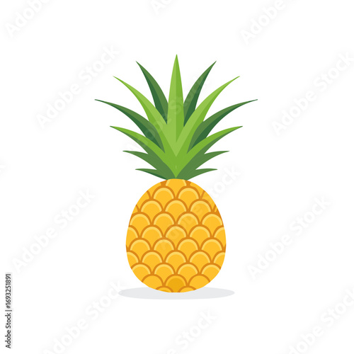 Vibrant Pineapple Illustration with Green Leaves and Yellow Skin
