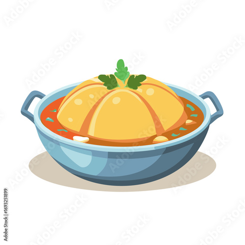 Cartoon Food Dish with Orange Jelly Dome and Garnish in Bowl