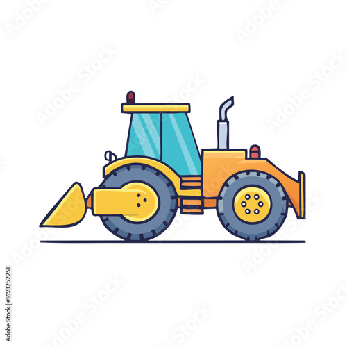 Cartoon yellow front-end loader vehicle isolated on white background