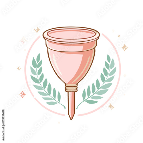 Eco-friendly reusable menstrual cup design with nature elements, sustainability concept