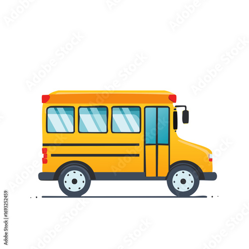 Cartoon school bus illustration with yellow paint and blue windows for transportation