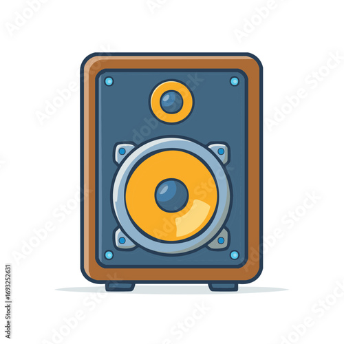 Cartoon Music Speaker Icon with Wooden Case Isolated Vector Illustration for Audio and Sound