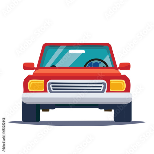 Front view of a vibrant red car illustration in a clean flat design style