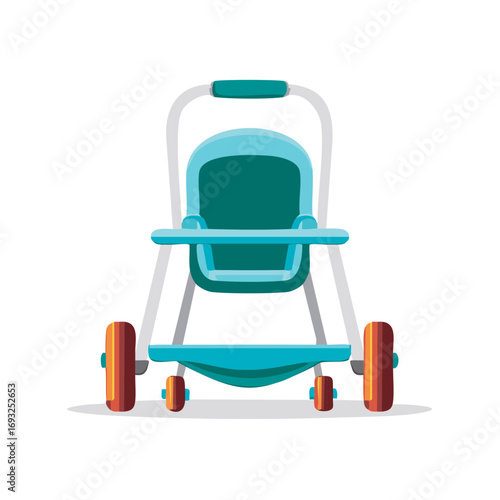 Colorful and modern illustration of a baby stroller