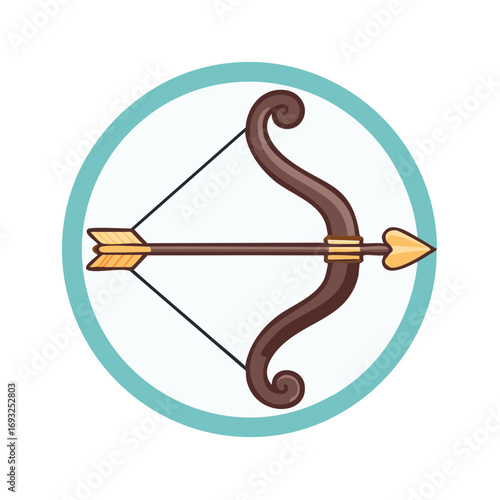 Bow and arrow emblem icon, archery equipment, cartoon illustration