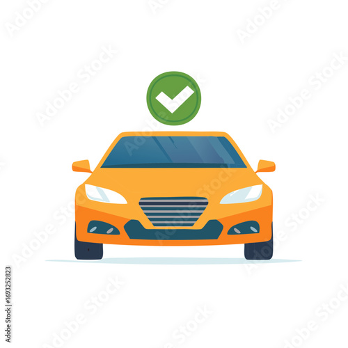 Car with Green Check Mark Symbolizing Approved Insurance or Vehicle Inspection