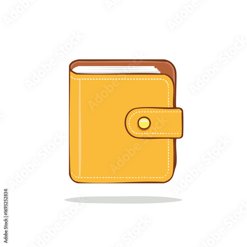 Closed yellow wallet with snap clasp cartoon vector icon for finance, money, and shopping concepts