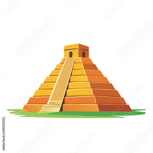 Vector illustration of an ancient Mayan pyramid a Mesoamerican temple landmark