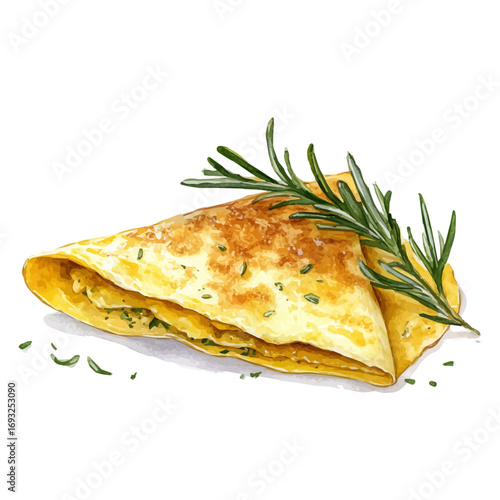 watercolor vector of Omelette, isolated on a white background.