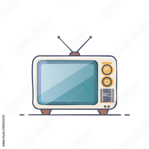 Retro television illustration. Vintage TV with antenna isolated on white background.