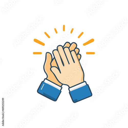 Vector illustration of clapping hands with approval and appreciation signs.
