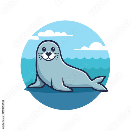Happy Cartoon Seal on Rocks Near Ocean Waters with Clouds Animation