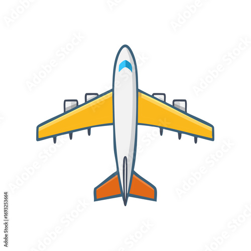 Graphic vector illustration of an aircraft passenger jet from an aerial perspective symbolizing global transportation