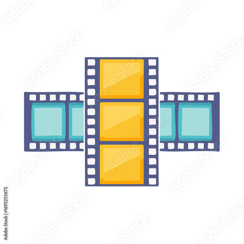Stylized film strips with yellow and blue frames on a white background