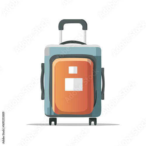 Modern wheeled travel suitcase with an orange pocket, perfect for vacations and business trips