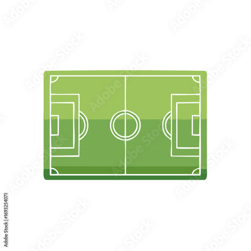 Green soccer field. Football field with goals, white lines. Sports game, ground drawing illustration