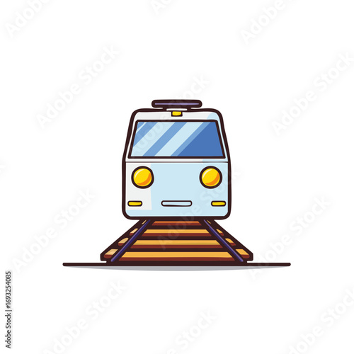 Cartoon style train front view illustration on tracks