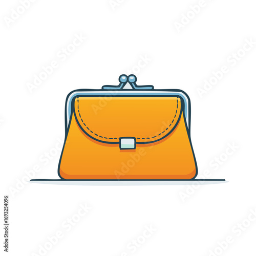 Vintage Orange Coin Purse Illustration with Metal Clasp and Trim for Holding Money or Small Items